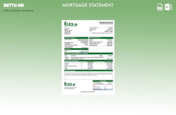 Модерен стил Mali Banque Commerciale du Sahel (BCS) шаблон за хипотека за Word и